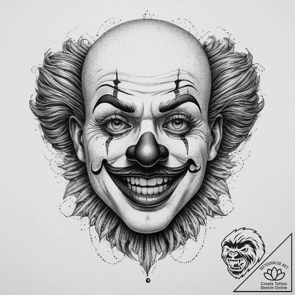 Tattoo sketch clown face, tattoo sketch desig... - tattoo sketch (№1756414611_0, 28.08.2025 20:56) — tattoovalue.net