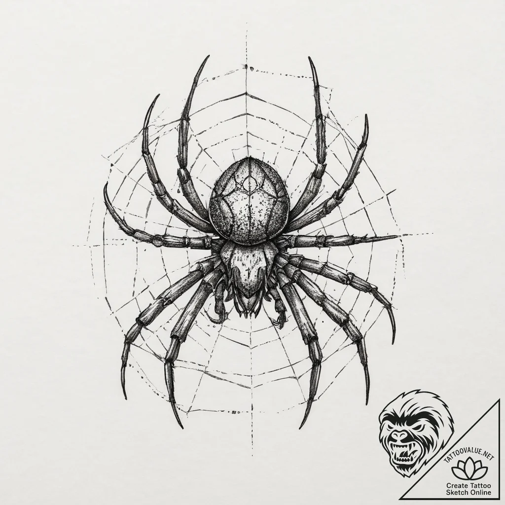 Tattoo sketch orb-weaver spider, ink illustra... - tattoo sketch (№1756415008_0, 28.08.2025 21:03) — tattoovalue.net