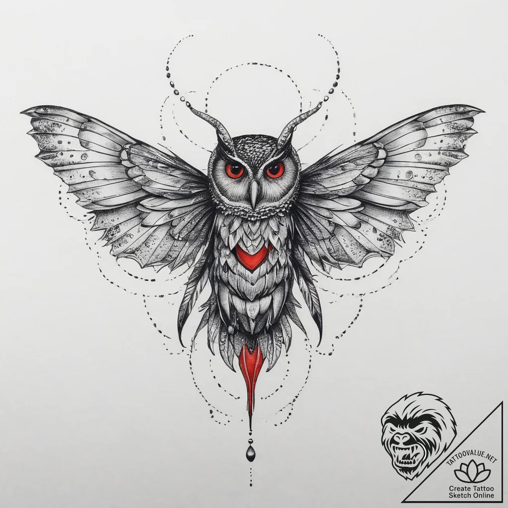 Tattoo sketch owlfly, tattoo flash sheet desi... - tattoo sketch (№1756415803_0, 28.08.2025 21:16) — tattoovalue.net