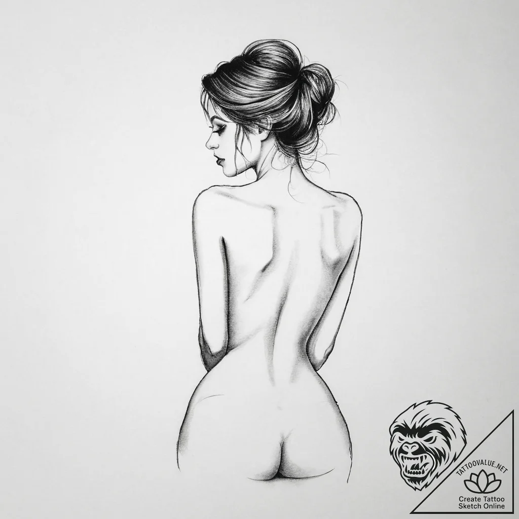 Tattoo sketch sensual back with a silhouette - tattoo sketch (№1756417192_0, 28.08.2025 21:39) — tattoovalue.net