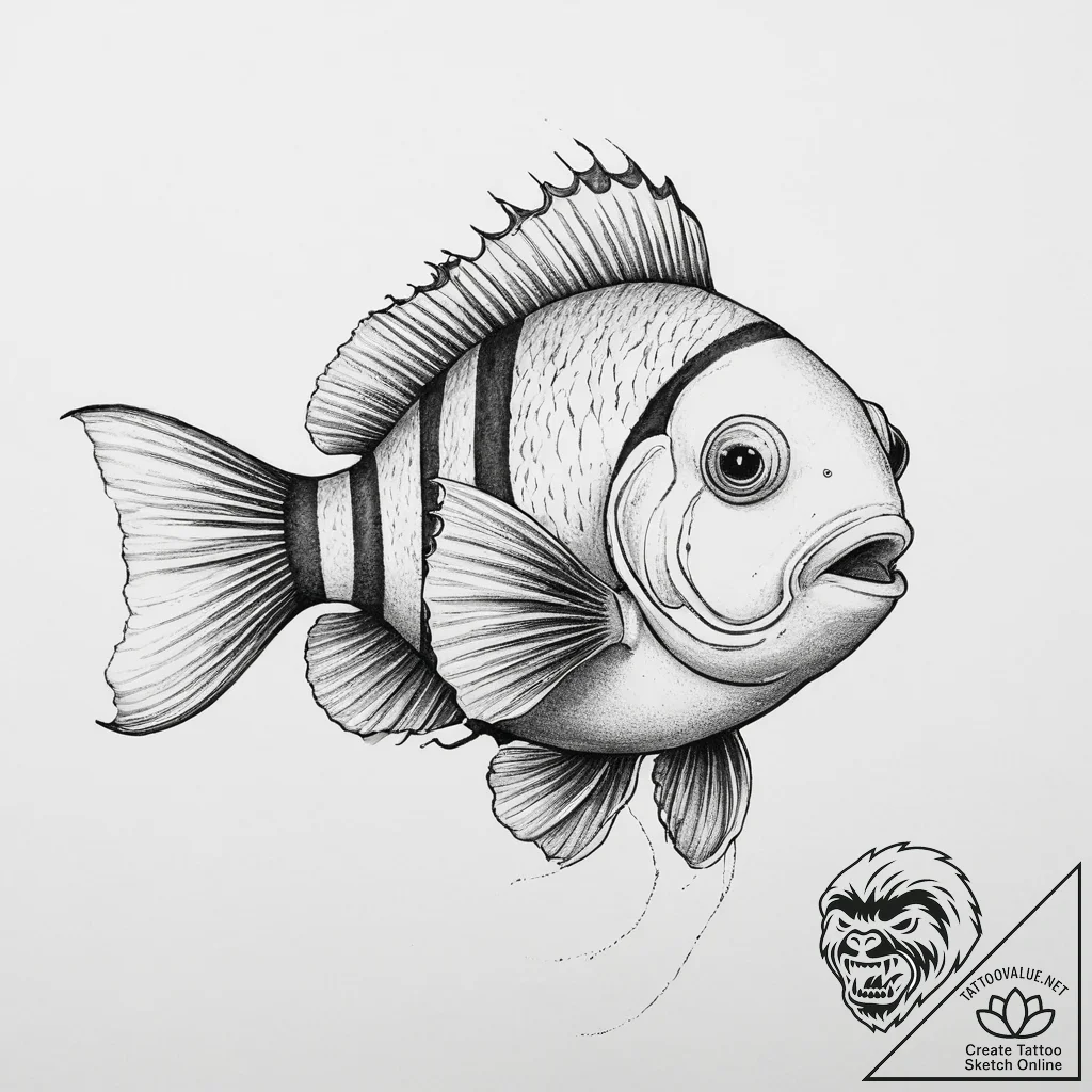 Tattoo sketch clownfish, tattoo drawing outli... - tattoo sketch (№1756417388_0, 28.08.2025 21:43) — tattoovalue.net
