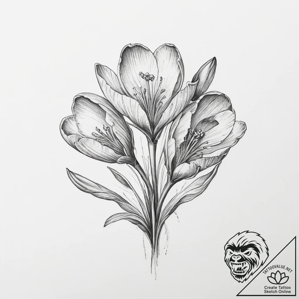 Tattoo sketch crocus - tattoo sketch (№1756419779_0, 28.08.2025 22:22) — tattoovalue.net