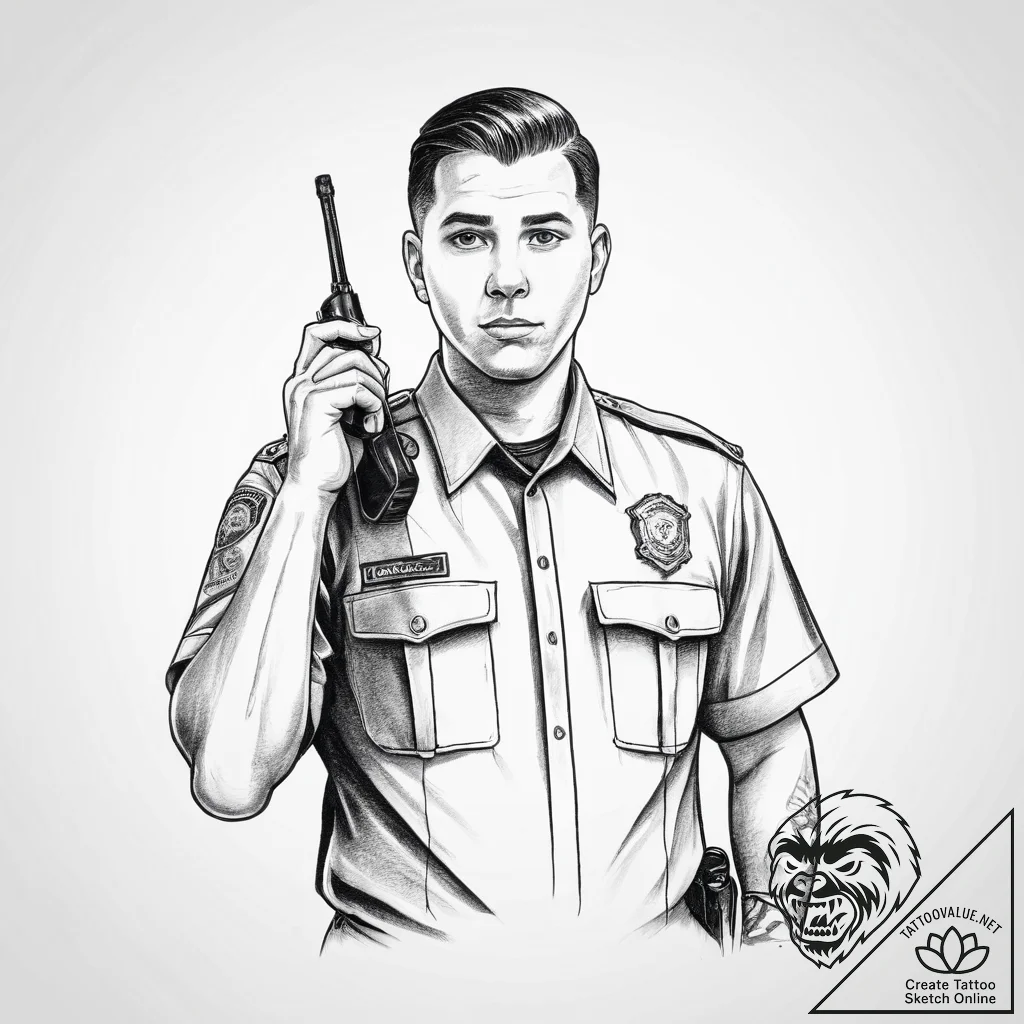Tattoo sketch security guard a person with a... - tattoo sketch (№1756420171_0, 28.08.2025 22:29) — tattoovalue.net