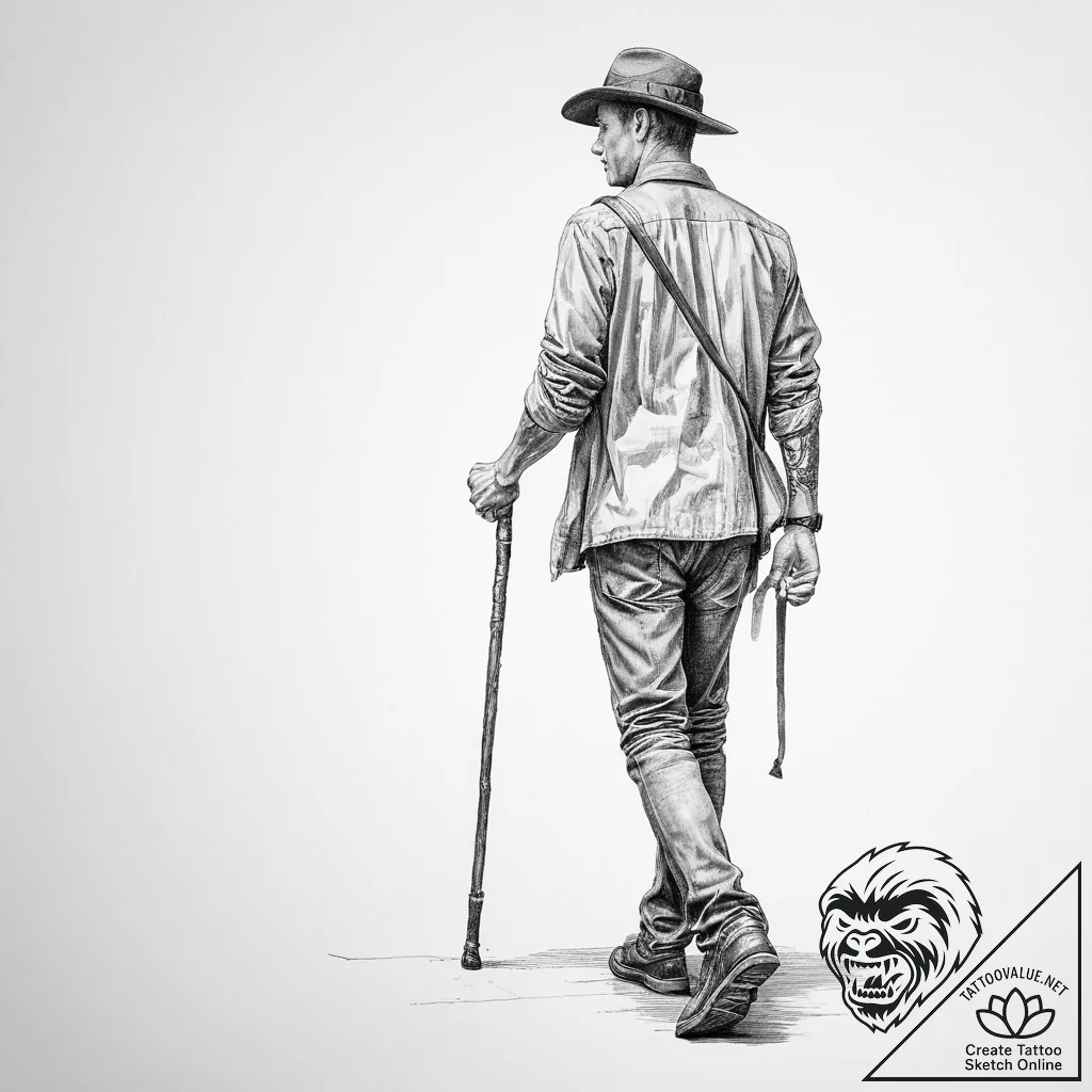 Tattoo sketch tour guide walking stick - tattoo sketch (№1756420566_0, 28.08.2025 22:36) — tattoovalue.net