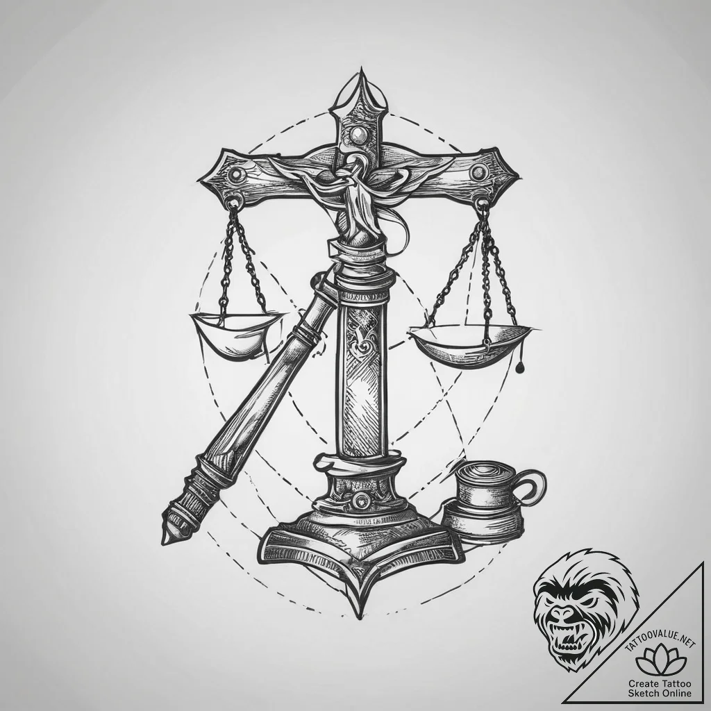 Tattoo sketch lawyer a person with a gavel, t... - tattoo sketch (№1756422942_0, 28.08.2025 23:15) — tattoovalue.net