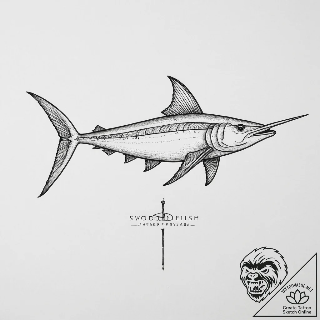 Tattoo sketch puns a swordfish that says "i'm... - tattoo sketch (№1756424133_0, 28.08.2025 23:35) — tattoovalue.net