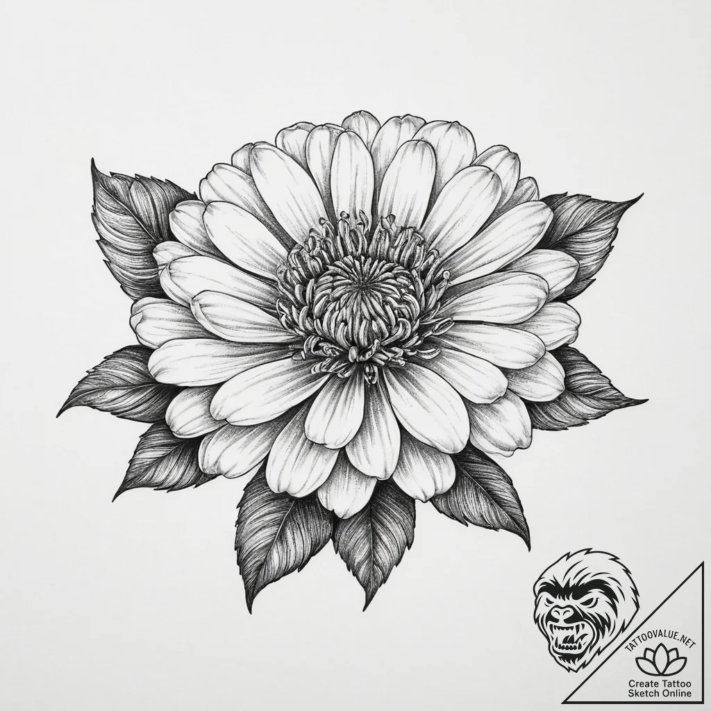 Tattoo sketch zinnia flower - tattoo sketch (№1756424954_0, 28.08.2025 23:49) — tattoovalue.net