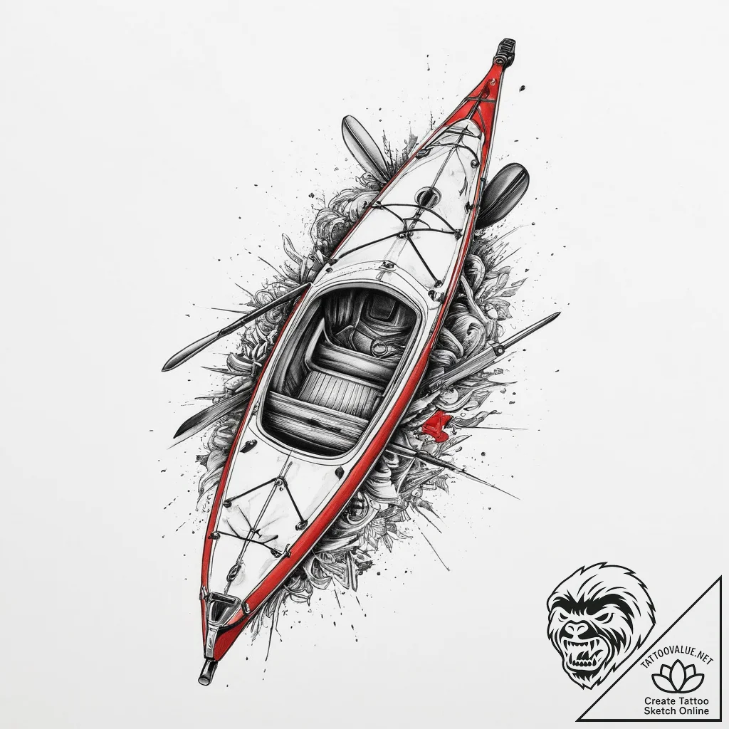 Tattoo sketch kayaking a kayak with a paddle,... - tattoo sketch (№1756425350_0, 28.08.2025 23:55) — tattoovalue.net