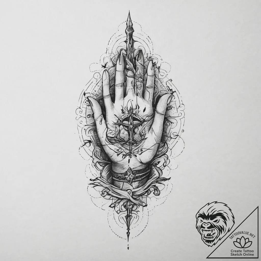 Tattoo sketch hands with a witch, tattoo line... - tattoo sketch (№1756426949_0, 29.08.2025 00:22) — tattoovalue.net
