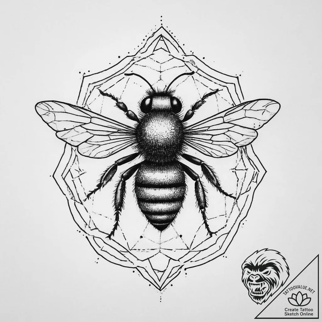 Tattoo sketch honey pot with a bee, concept a... - tattoo sketch (№1756427348_0, 29.08.2025 00:29) — tattoovalue.net
