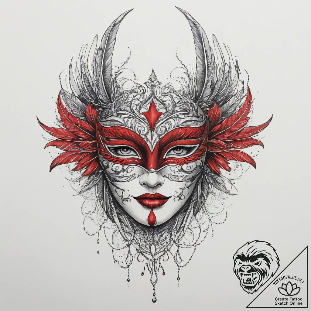 Tattoo sketch feathered mask tattoo, artistic... - tattoo sketch (№1756428341_0, 29.08.2025 00:45) — tattoovalue.net