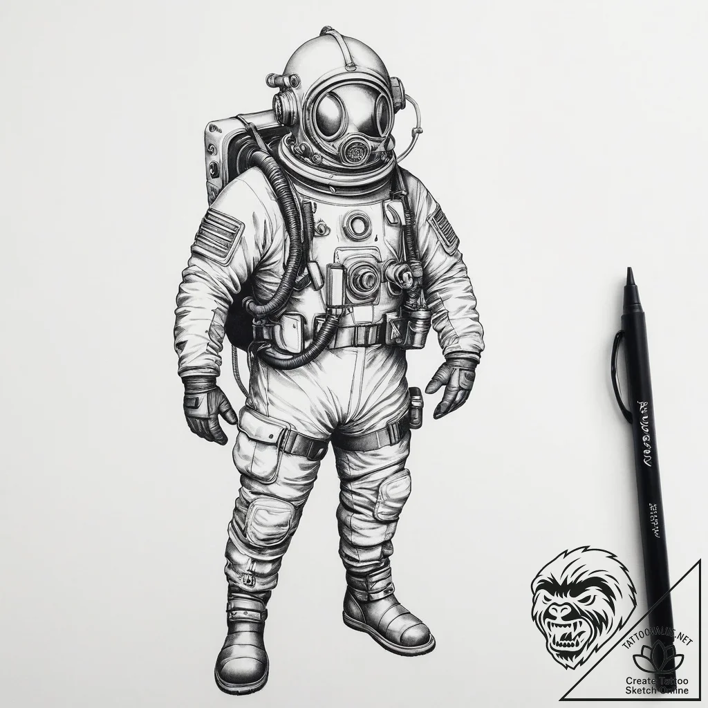 Tattoo sketch deep sea diver suit - tattoo sketch (№1756428540_0, 29.08.2025 00:49) — tattoovalue.net