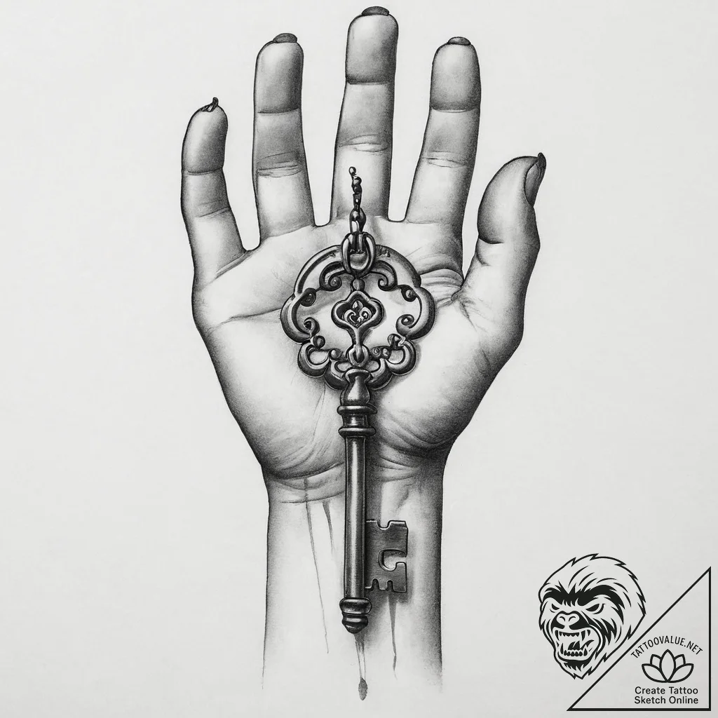 Tattoo sketch hands with a key, tattoo flash... - tattoo sketch (№1756429330_0, 29.08.2025 01:02) — tattoovalue.net