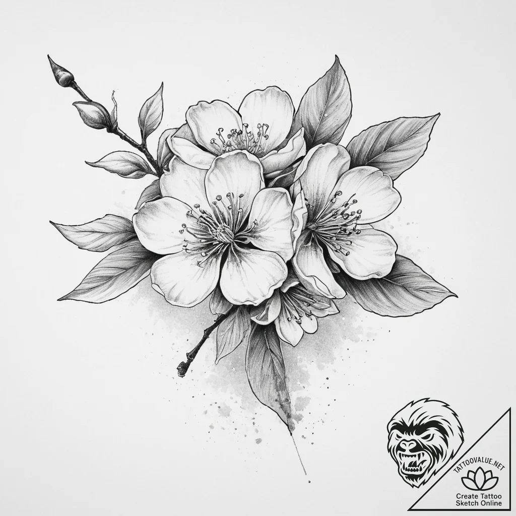 Tattoo sketch plum blossom, ink illustration... - tattoo sketch (№1756429926_0, 29.08.2025 01:12) — tattoovalue.net