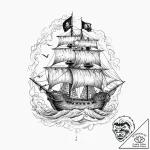 Tattoo sketch pirate ship with a jolly roger… – tattoo sketch (№1756430520_0, 29.08.2025 01:22) — tattoovalue.net