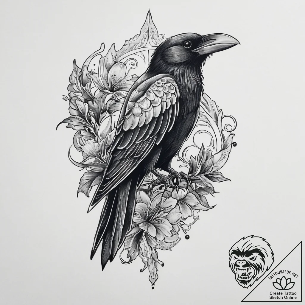 Tattoo sketch fish crow, ink illustration for... - tattoo sketch (№1756431513_0, 29.08.2025 01:38) — tattoovalue.net