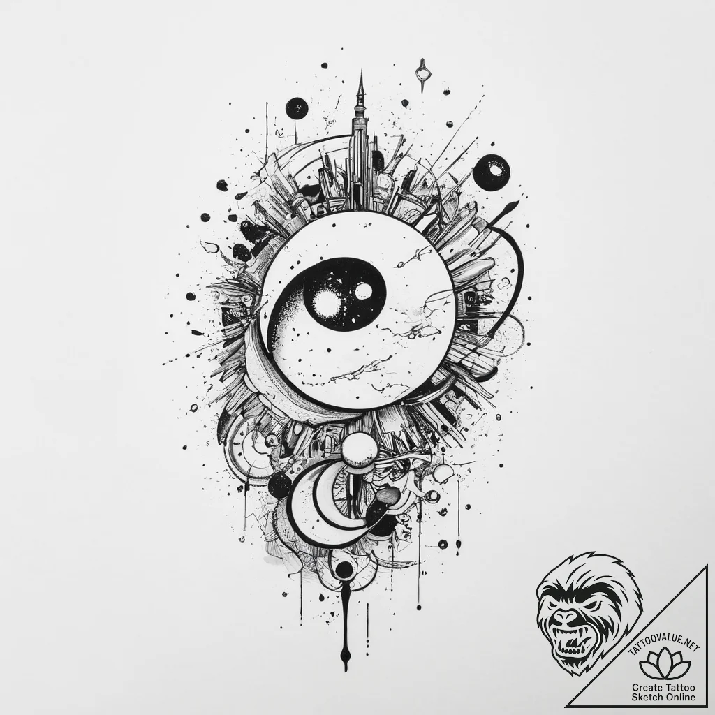 Tattoo sketch cosmic past, artistic tattoo sk... - tattoo sketch (№1756431910_0, 29.08.2025 01:45) — tattoovalue.net