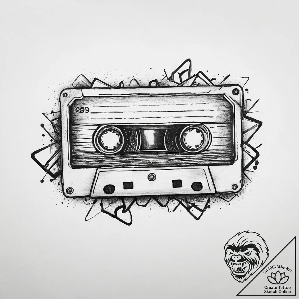 Tattoo sketch 80s cassette tape, tattoo flash... - tattoo sketch (№1756434096_0, 29.08.2025 02:21) — tattoovalue.net