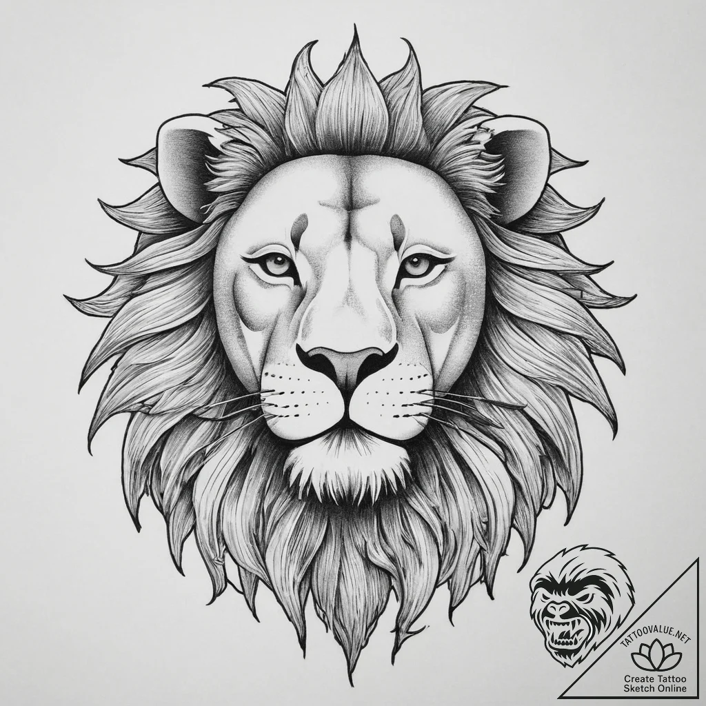 Tattoo sketch a lion with a sun, tattoo drawi... - tattoo sketch (№1756437070_0, 29.08.2025 03:11) — tattoovalue.net