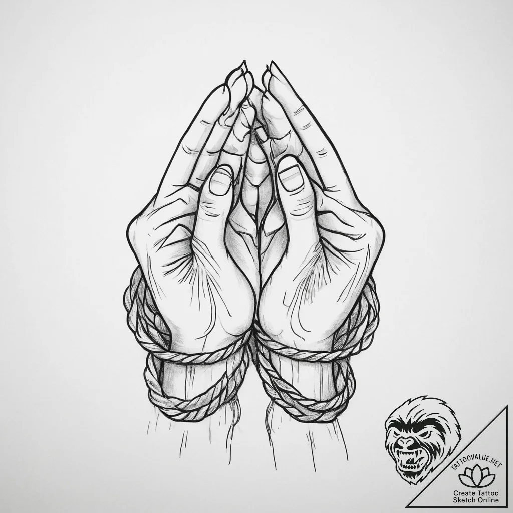Tattoo sketch hands with a rope, tattoo drawi... - tattoo sketch (№1756437470_0, 29.08.2025 03:17) — tattoovalue.net