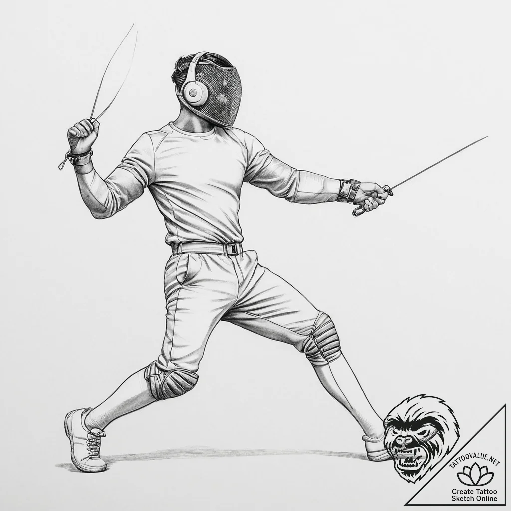 Tattoo sketch fencing a person in action - tattoo sketch (№1756438066_0, 29.08.2025 03:27) — tattoovalue.net