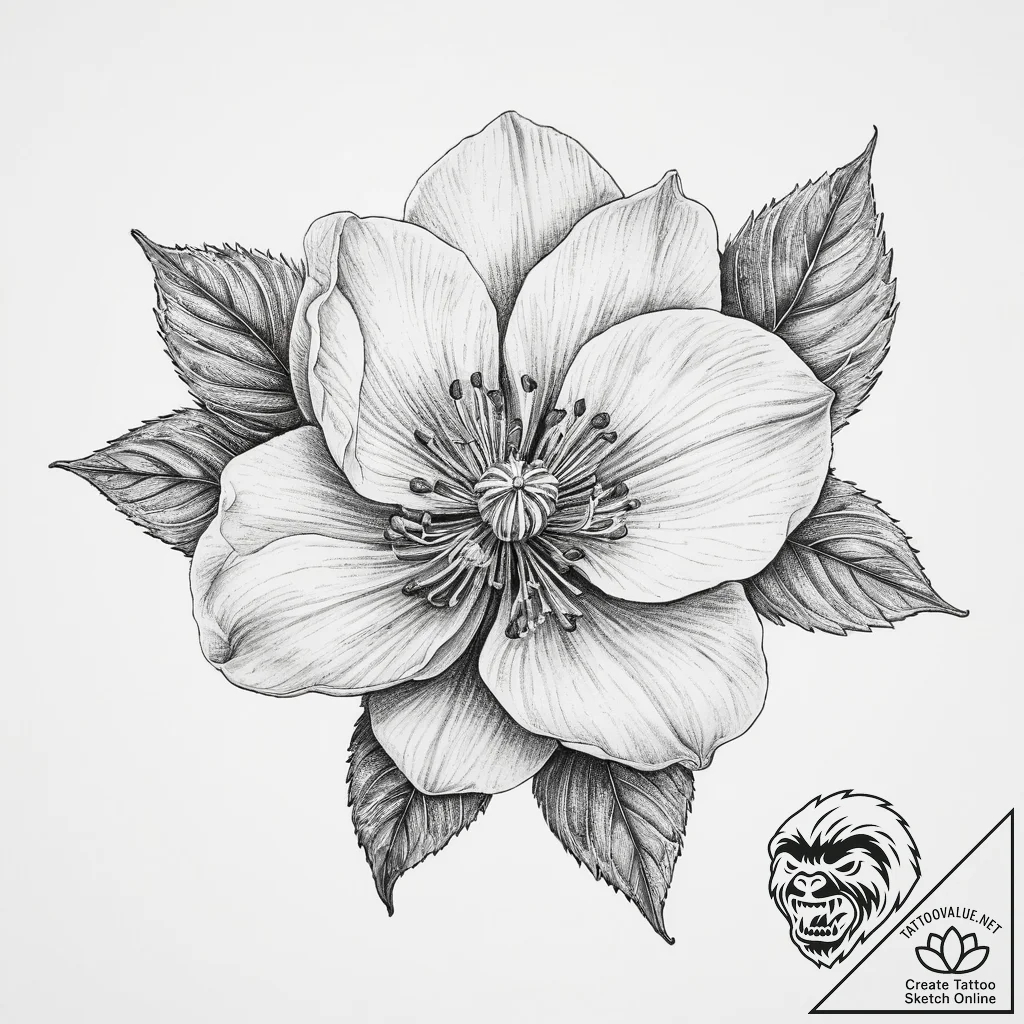Tattoo sketch hellebore flower - tattoo sketch (№1756440640_0, 29.08.2025 04:10) — tattoovalue.net