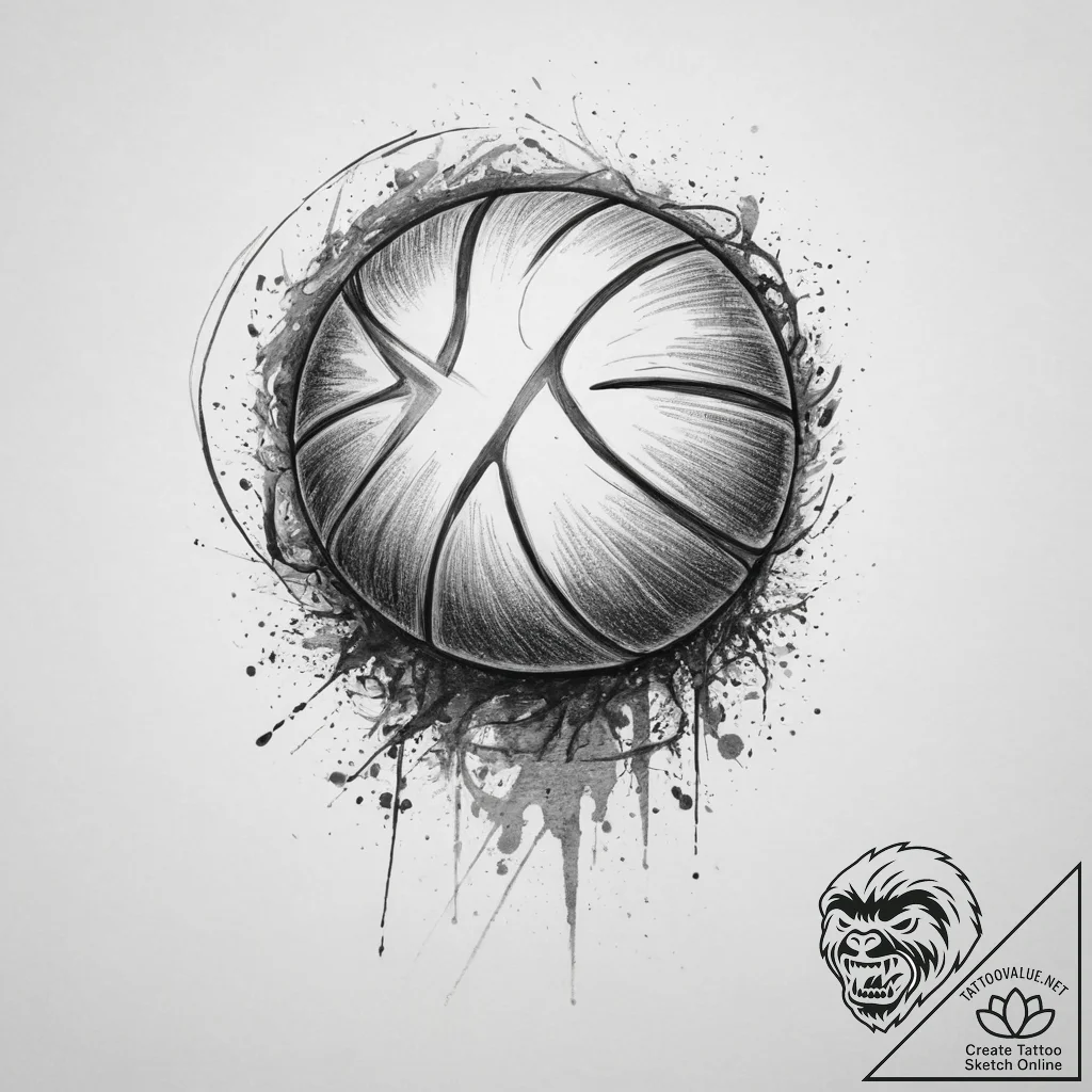 Tattoo sketch basketball a person dribbling,... - tattoo sketch (№1756440838_0, 29.08.2025 04:13) — tattoovalue.net