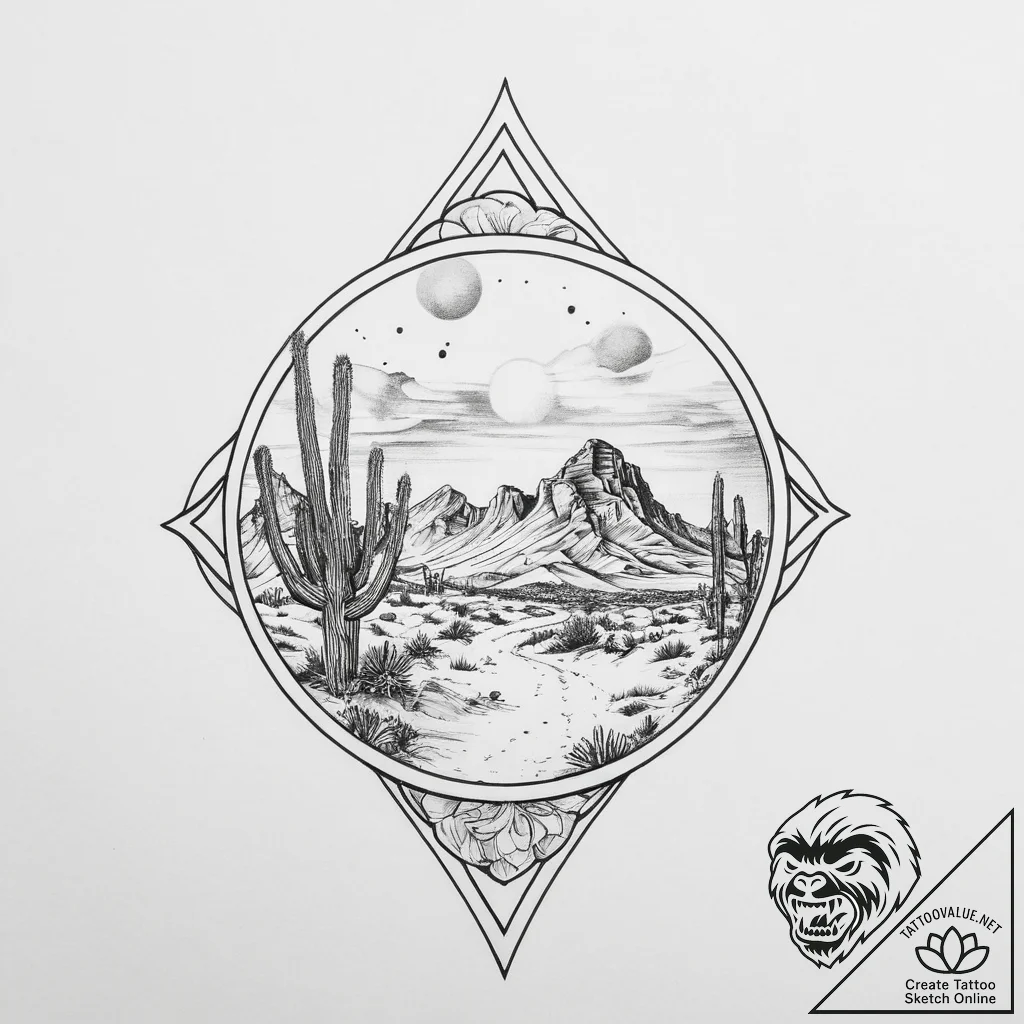 Tattoo sketch desert - tattoo sketch (№1756444003_0, 29.08.2025 05:06) — tattoovalue.net