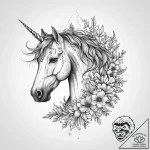 Tattoo sketch unicorn with a floral pattern,… – tattoo sketch (№1756444794_0, 29.08.2025 05:19) — tattoovalue.net