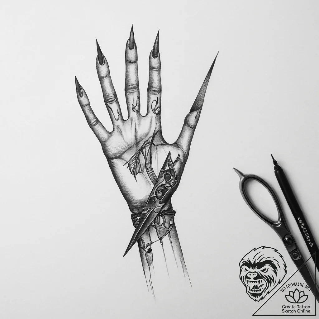 Tattoo sketch hands with a scissors - tattoo sketch (№1756445389_0, 29.08.2025 05:29) — tattoovalue.net