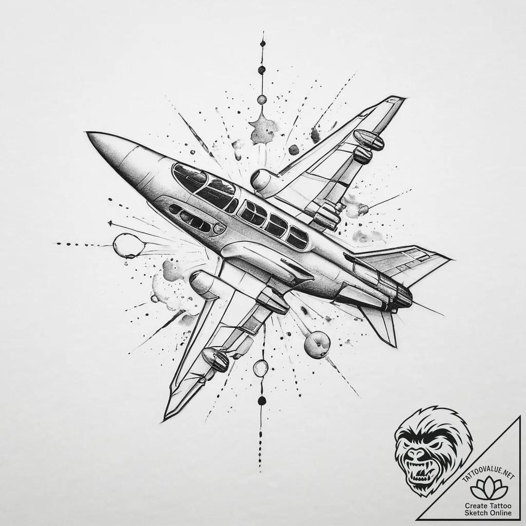 Tattoo sketch cosmic plane - tattoo sketch (№1756445586_0, 29.08.2025 05:33) — tattoovalue.net