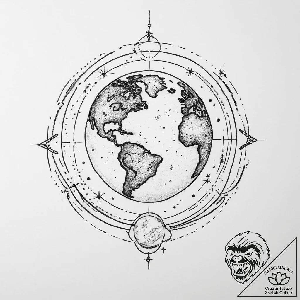 Tattoo sketch cosmic earth - tattoo sketch (№1756446373_0, 29.08.2025 05:46) — tattoovalue.net