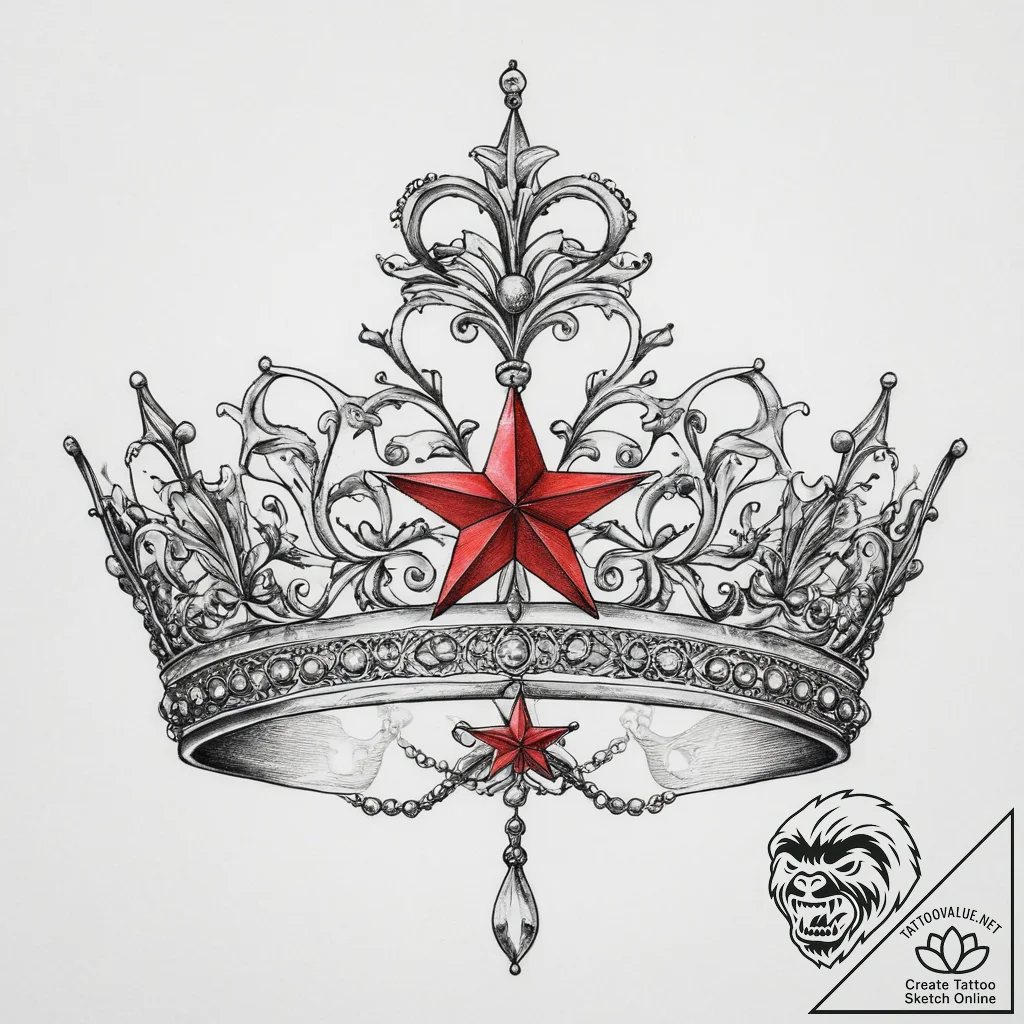 Tattoo sketch tiara with a star, ink illustra... - tattoo sketch (№1756448349_0, 29.08.2025 06:19) — tattoovalue.net