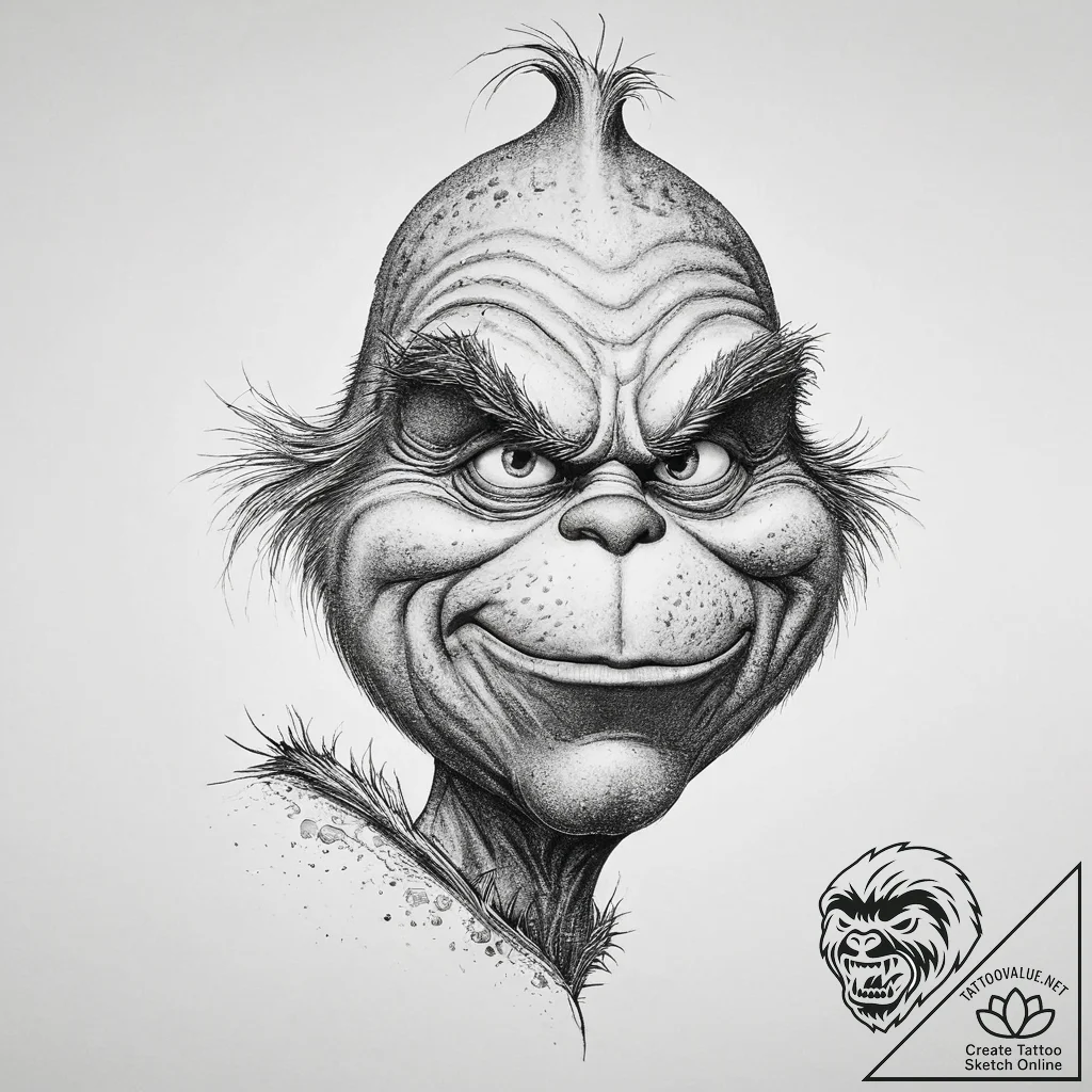 Tattoo sketch the grinch with a claw, concept... - tattoo sketch (№1756451122_0, 29.08.2025 07:05) — tattoovalue.net