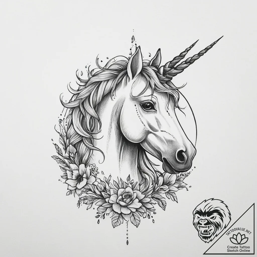 Tattoo sketch unicorn tattoo - tattoo sketch (№1756452111_0, 29.08.2025 07:21) — tattoovalue.net