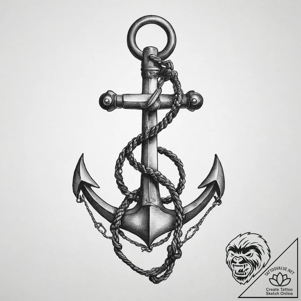 Tattoo sketch anchor with a rope, tattoo sket... - tattoo sketch (№1756452307_0, 29.08.2025 07:25) — tattoovalue.net