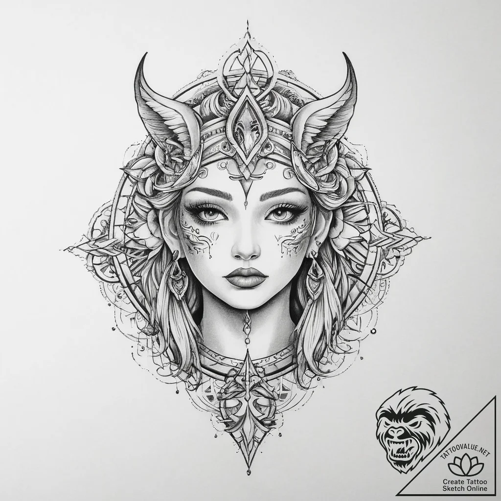 Tattoo sketch mystical portrayal - tattoo sketch (№1756455667_0, 29.08.2025 08:21) — tattoovalue.net