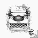 Tattoo sketch typewriter with paper, ink illu… – tattoo sketch (№1756457053_0, 29.08.2025 08:44) — tattoovalue.net