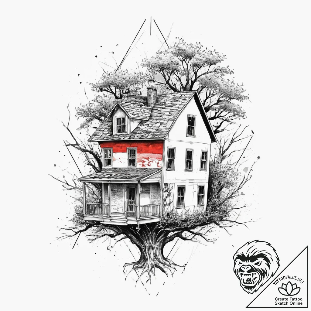 Tattoo sketch a house with a tree, concept ar... - tattoo sketch (№1756457648_0, 29.08.2025 08:54) — tattoovalue.net