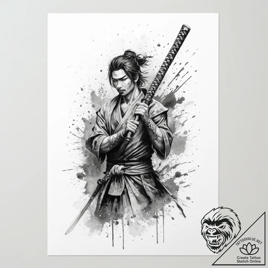 Tattoo sketch samurai katana, tattoo line art... - tattoo sketch (№1756458040_0, 29.08.2025 09:00) — tattoovalue.net
