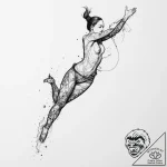 Tattoo sketch free diving a person in the wat… – tattoo sketch (№1756460017_0, 29.08.2025 09:33) — tattoovalue.net