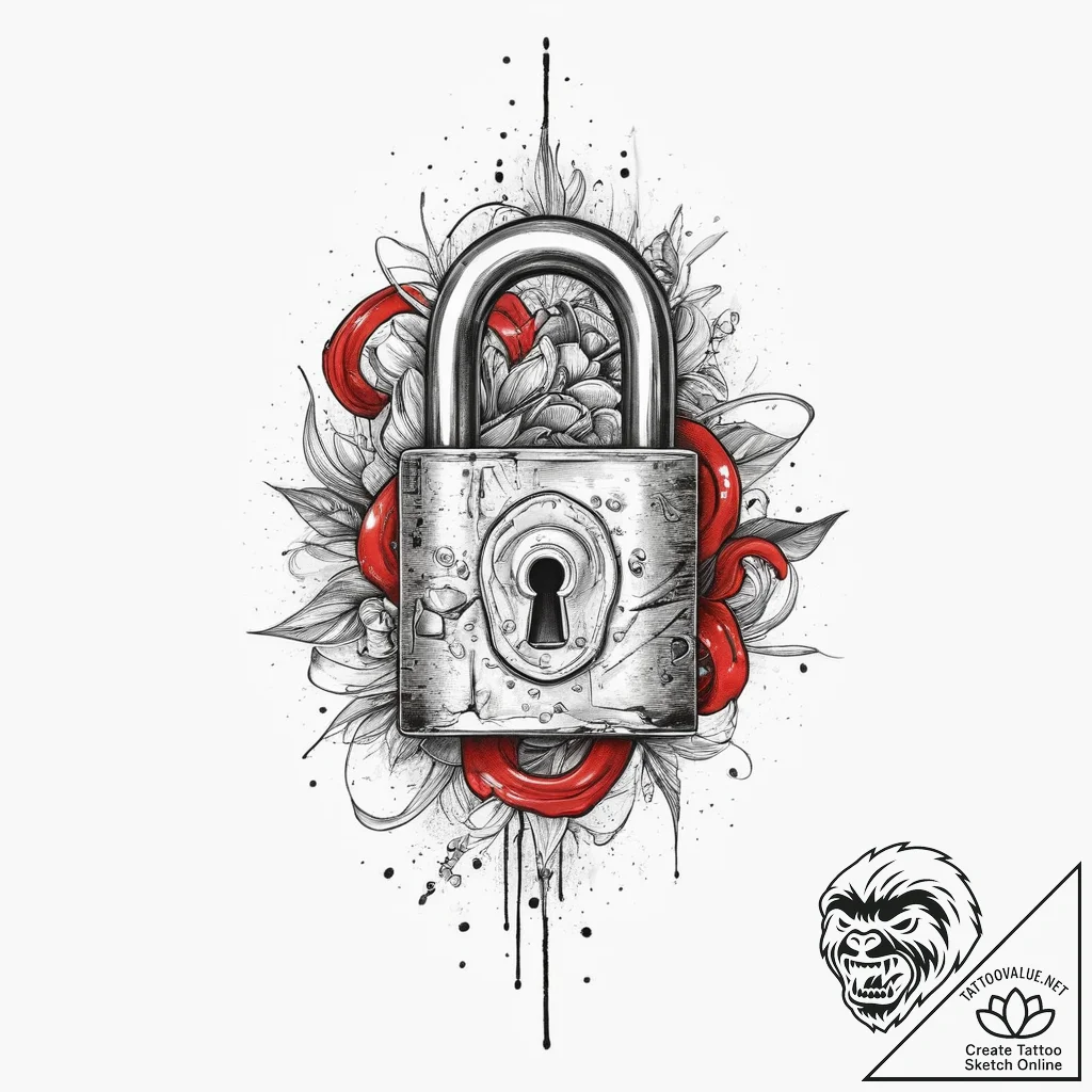 Tattoo hands with a lock, tattoo line art, so... - tattoo sketch (№1756461205_0, 29.08.2025 09:53) — tattoovalue.net
