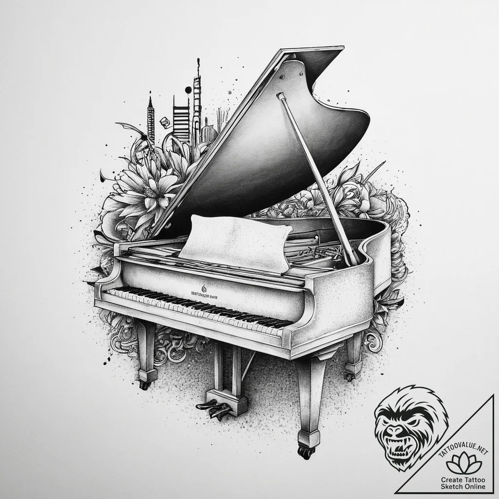 Tattoo sketch music grand piano keys, artisti... - tattoo sketch (№1756461403_0, 29.08.2025 09:56) — tattoovalue.net
