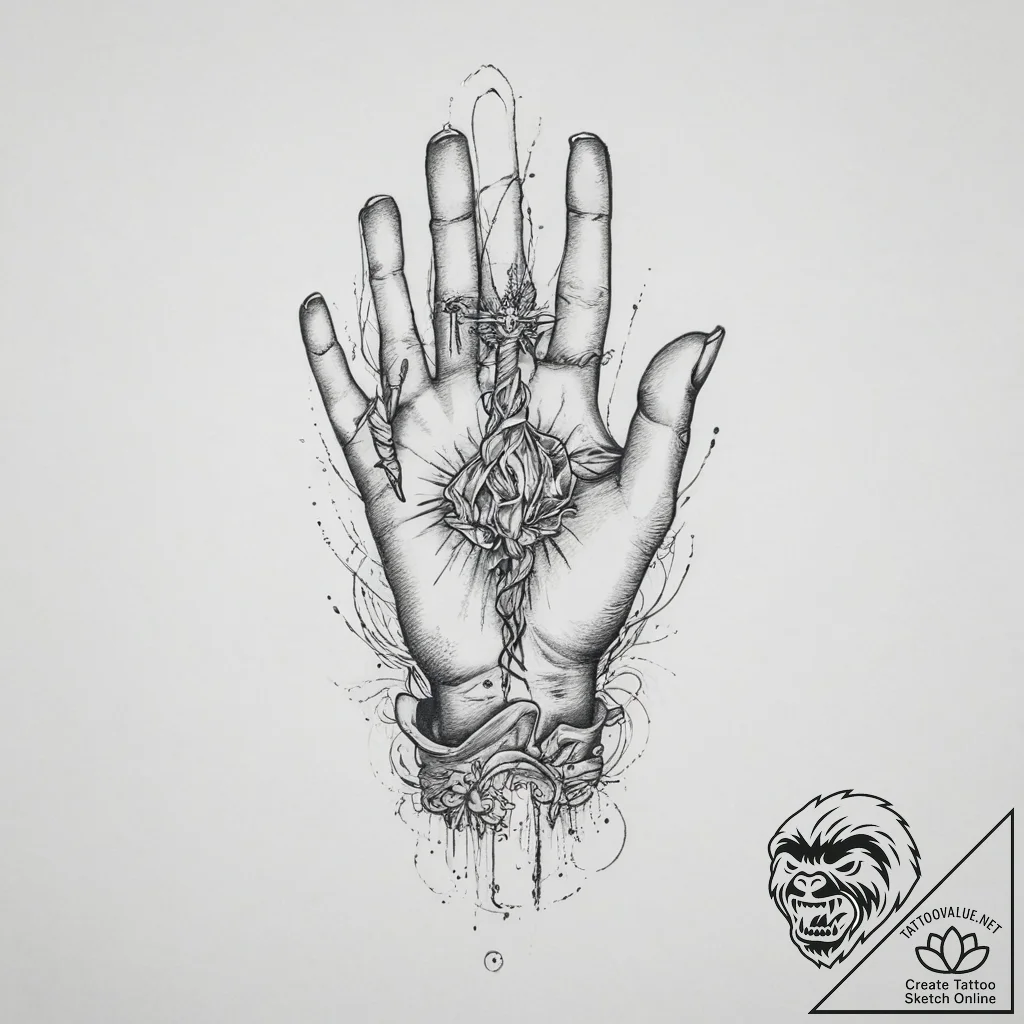 Tattoo sketch hands with a statue, concept ar... - tattoo sketch (№1756461602_0, 29.08.2025 10:00) — tattoovalue.net