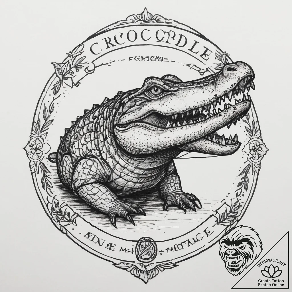 Tattoo sketch puns a crocodile that says "i'm... - tattoo sketch (№1756462792_0, 29.08.2025 10:19) — tattoovalue.net