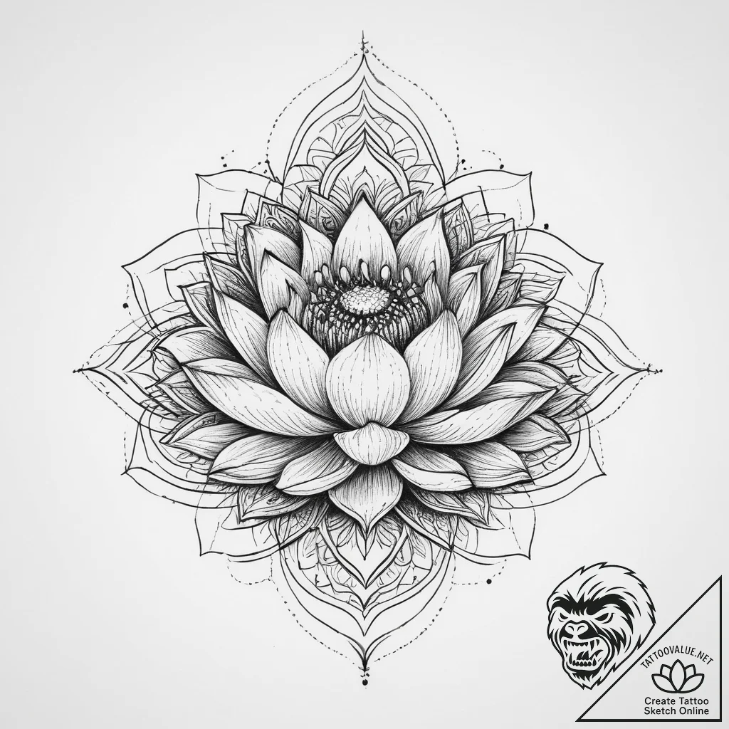Tattoo sketch lotus flower in a minimalist st... - tattoo sketch (№1756464771_0, 29.08.2025 10:52) — tattoovalue.net