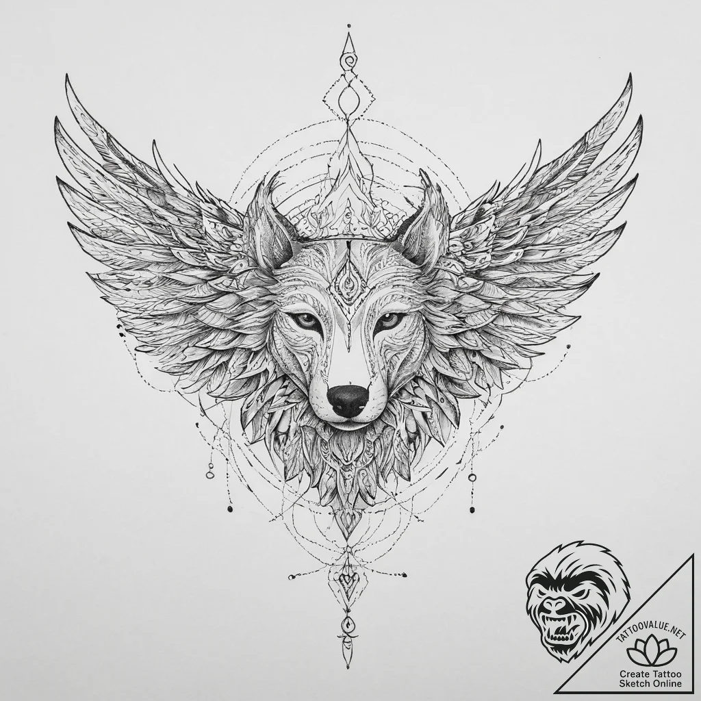 Tattoo sketch simargl, the winged dog, with f... - tattoo sketch (№1756467944_0, 29.08.2025 11:45) — tattoovalue.net