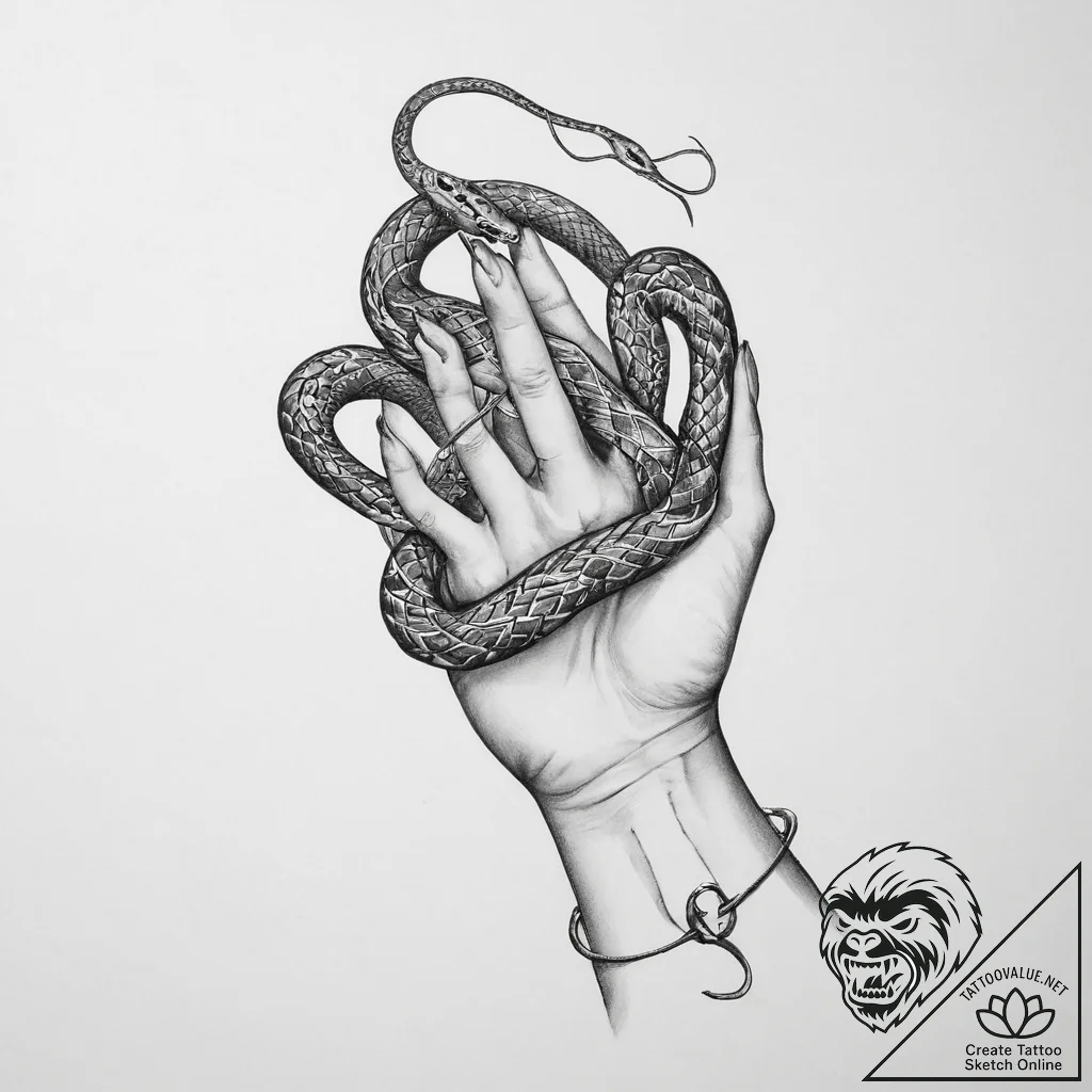 Tattoo sketch hands with a snake - tattoo sketch (№1756468142_0, 29.08.2025 11:49) — tattoovalue.net