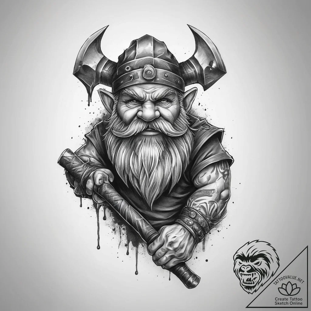 Tattoo sketch dwarf with an axe, tattoo sketc... - tattoo sketch (№1756468340_0, 29.08.2025 11:52) — tattoovalue.net