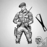 Tattoo sketch soldier with a scissors – tattoo sketch (№1756468538_0, 29.08.2025 11:55) — tattoovalue.net